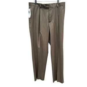 NEW Alex Cannon Single Pleat Dress Pants 100% Wool Taupe Brown 34x34 Career